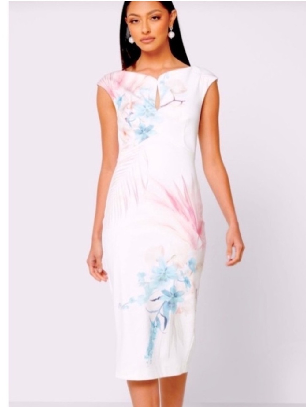 Ted Baker Soozie Floral Midi Sheath Dress with Pink & Blue Sz US 10 Or Ted Sz 4 - Picture 9 of 9